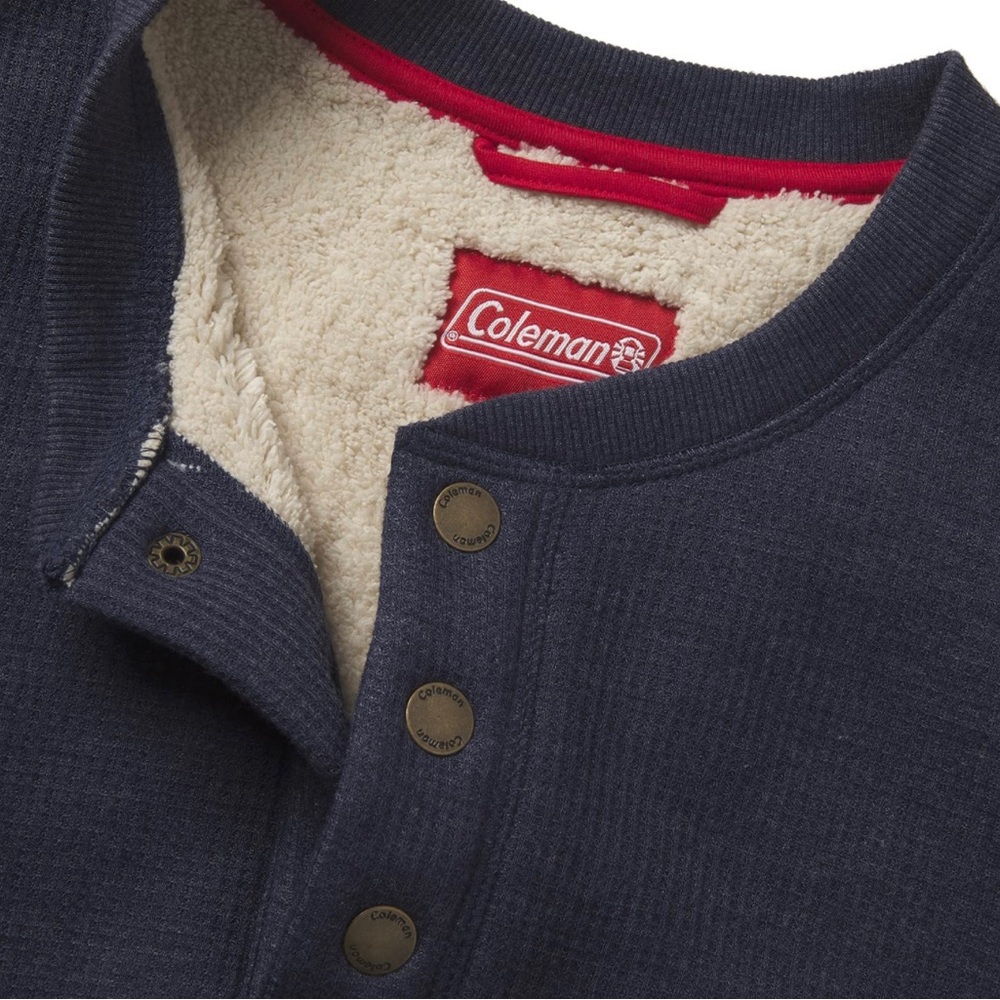 NEW Coleman Men's Sherpa Lined Waffle Henley in Black Heather Size:M
